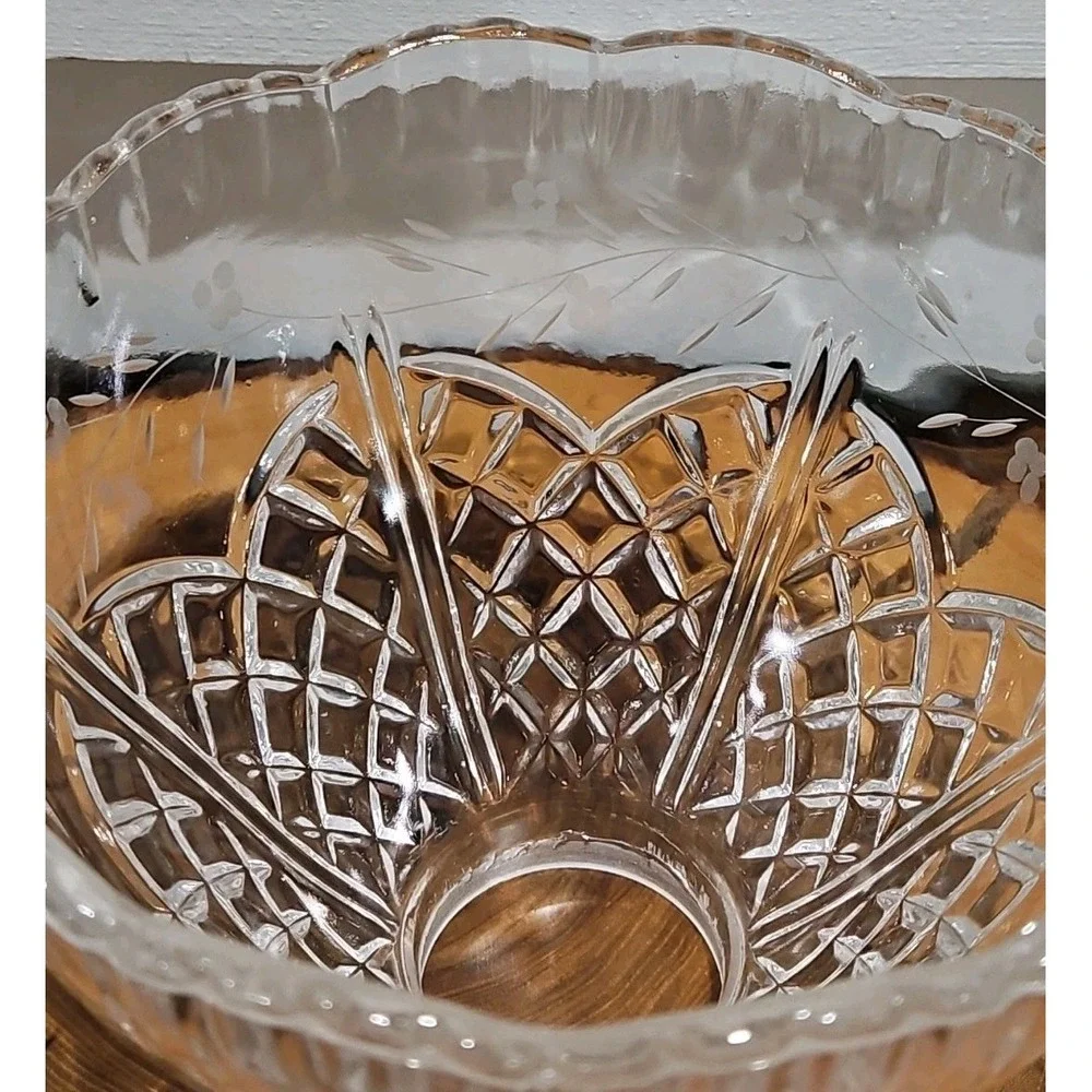Vintage Cut-Crystal Floral Heavy‎ Hurricane Lamp Shade (1.5